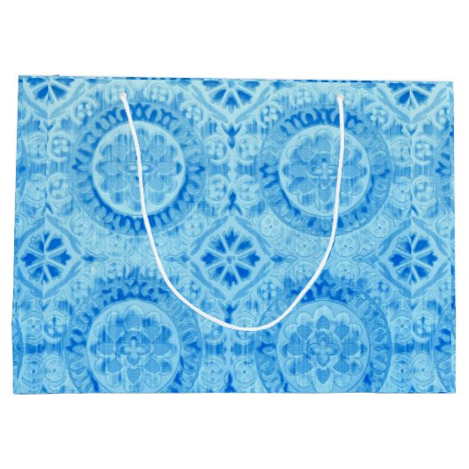 Blue Damask Geschenktasche Große Geschenktüte (Rückseite)