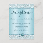 Blue Damask Glitzer Hochzeitsempfang Begleitkarte (Vorderseite)