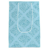 Blue Damask Glitzer Modernes Design Mittlere Geschenktüte (Rückseite)