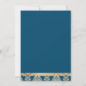 Blue Damask Gold Script Elegante Hochzeit Save The Date (Rückseite)