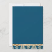 Blue Damask Gold Script Elegante Unser Hochzeitsta Einladung (Rückseite)