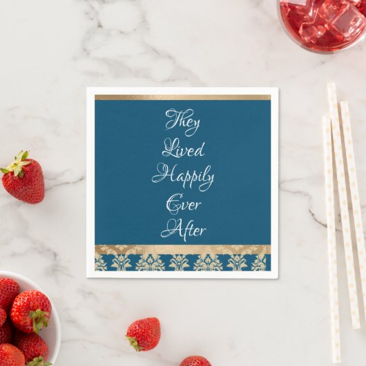 Blue Damask Gold Script Wedding Serviette (Beispiel)