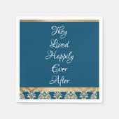 Blue Damask Gold Script Wedding Serviette (Vorderseite)