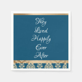 Blue Damask Gold Script Wedding Serviette