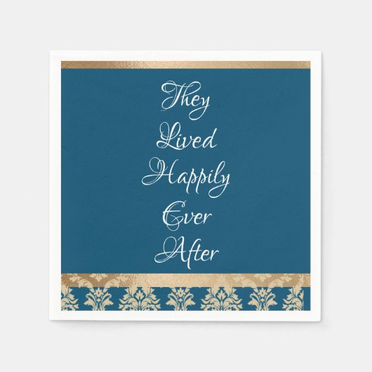 Blue Damask Gold Script Wedding Serviette (Vorderseite)