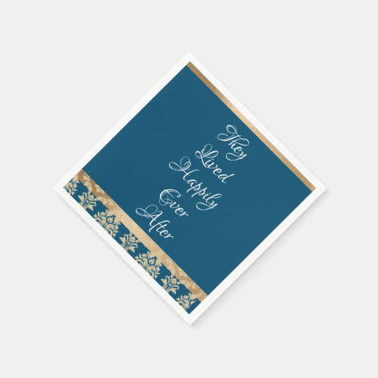 Blue Damask Gold Script Wedding Serviette (Ecke)