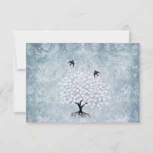 Blue Damask Herzleaf Tree Vintag Bird UAWG RSVP Karte