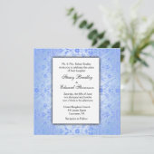 Blue Damask Hochzeitseinladung Einladung (Stehend Vorderseite)
