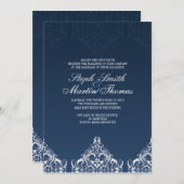 Blue Damask Hochzeitseinladung Einladung (Vorne/Hinten)