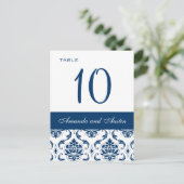 Blue Damask Hochzeitskarten für die Tischnummer (Stehend Vorderseite)
