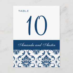 Blue Damask Hochzeitskarten für die Tischnummer
