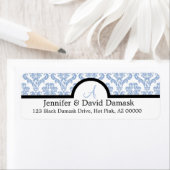 Blue Damask Hochzeitstempelaufkleber (Insitu)