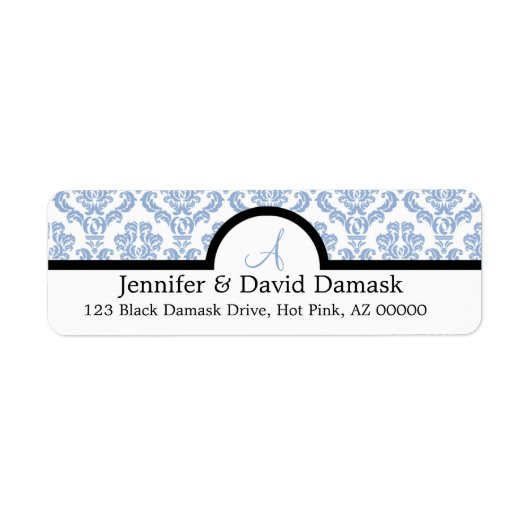 Blue Damask Hochzeitstempelaufkleber (Vorne)