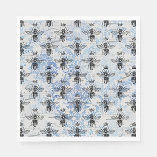 Blue Damask Honeybee Serviette (Vorderseite)