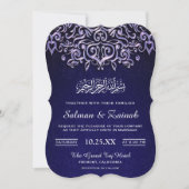 Blue Damask Islamische Hochzeitseinladung Einladung (Vorderseite)