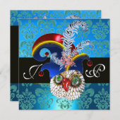 BLUE DAMASK ,JEWEL OWL ,ELF HAT,DIAMOND FEATHERS EINLADUNG (Vorne/Hinten)