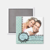 Blue Damask Love Birds Foto Speichern das Date Mag Magnet (Vorderseite/Rückseite)