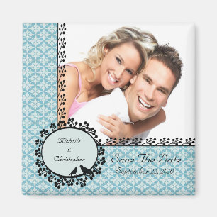 Blue Damask Love Birds Foto Speichern das Date Mag Magnet