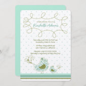 Blue Damask Mama und Baby Bird Chic Baby Dusche Einladung (Vorne/Hinten)