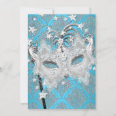 Blue Damask Masquerade einladen Einladung (Rückseite)