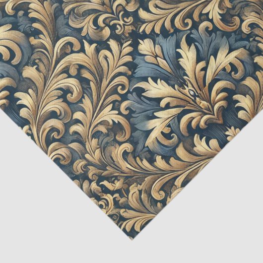 Blue Damask mit Gold-Muster-Decoupage Seidenpapier (Detail)