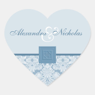 Blue Damask mit Quatrefolienkopfklemmern für Hochz Herz-Aufkleber