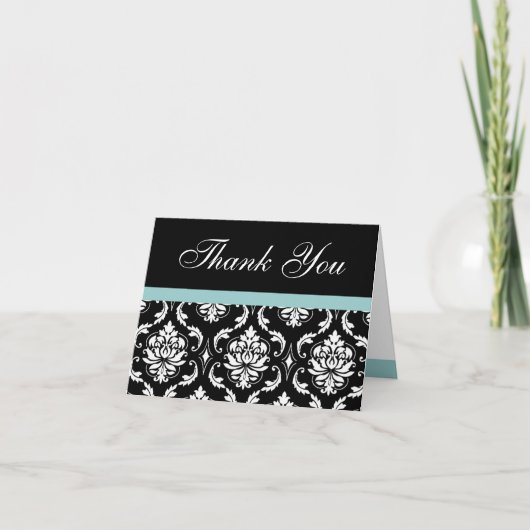 Blue Damask Monogram Wedding Danke (Vorderseite)