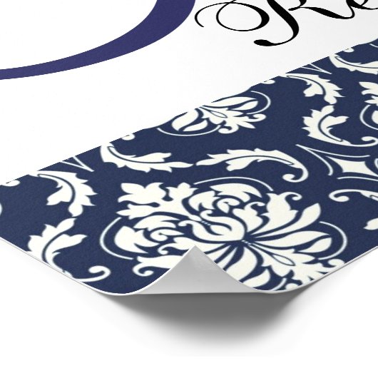 Blue Damask Monogram Wedding Reception Sign Poster (Ecke)
