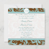 Blue Damask on Brown Wedding Einladung (Vorderseite)