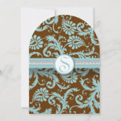 Blue Damask on Brown Wedding Einladung (Rückseite)