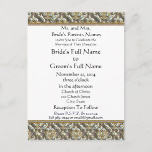 Blue Damask on Grey Wedding Einladung