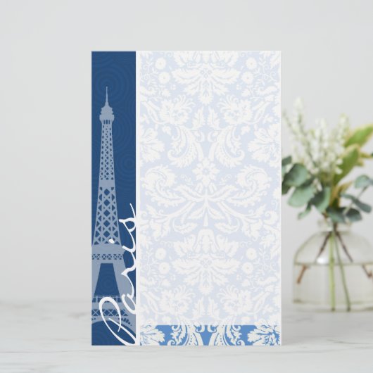 Blue Damask; Paris Briefpapier (Stehend Vorderseite)