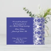 Blue damask pattern bridal shower invitation einladung (Stehend Vorderseite)