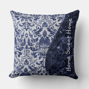 Blue Damask Pattern Glam Glitzer Personalisiert Kissen