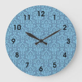 Blue Damask Pattern Große Wanduhr (Vorderseite)