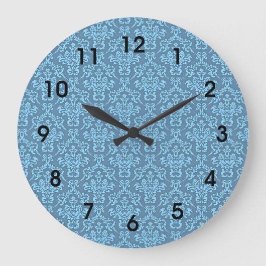 Blue Damask Pattern Große Wanduhr (Vorderseite)