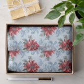 Blue Damask Pattern with Red Poinsettia Flowers Seidenpapier (Geschenk)