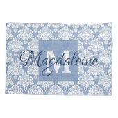 Blue Damask Pillow Case mit Monogramm und Name Kissenbezug (Rückseite)