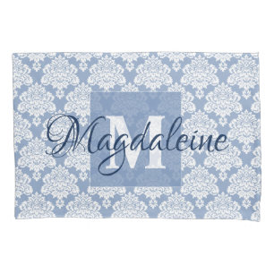 Blue Damask Pillow Case mit Monogramm und Name Kissenbezug