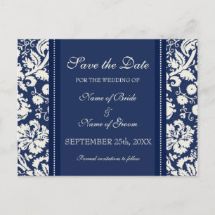 Blue Damask Save the Date Hochzeitskarten Ankündigungspostkarte