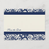 Blue Damask Save the Date Hochzeitskarten Ankündigungspostkarte (Rückseite)