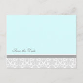 Blue Damask Save the Date Hochzeitskarten Ankündigungspostkarte (Rückseite)