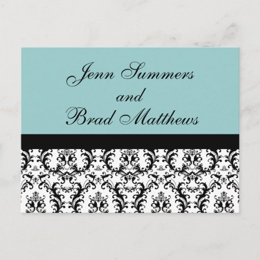 Blue Damask Save the Date Postkarte (Vorderseite)