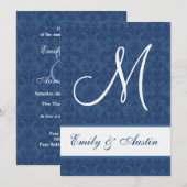 Blue Damask Square Hochzeit A450 Einladung (Vorne/Hinten)