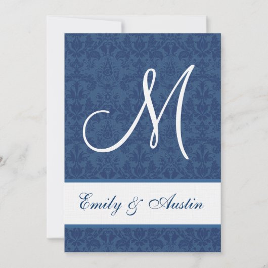Blue Damask Square Hochzeit A450 Einladung (Vorderseite)