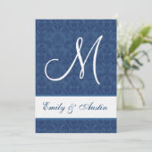 Blue Damask Square Hochzeit A450 Einladung (Stehend Vorderseite)