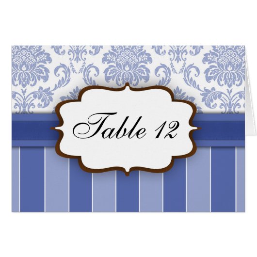 Blue Damask Stripe Tischnummer (Vorderseite (Horizontal))