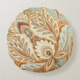 Blue Damask Style Rundes Kissen