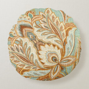 Blue Damask Style Rundes Kissen