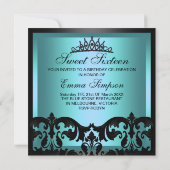 Blue Damask Sweet16 Elegant Birthday Einladung (Rückseite)